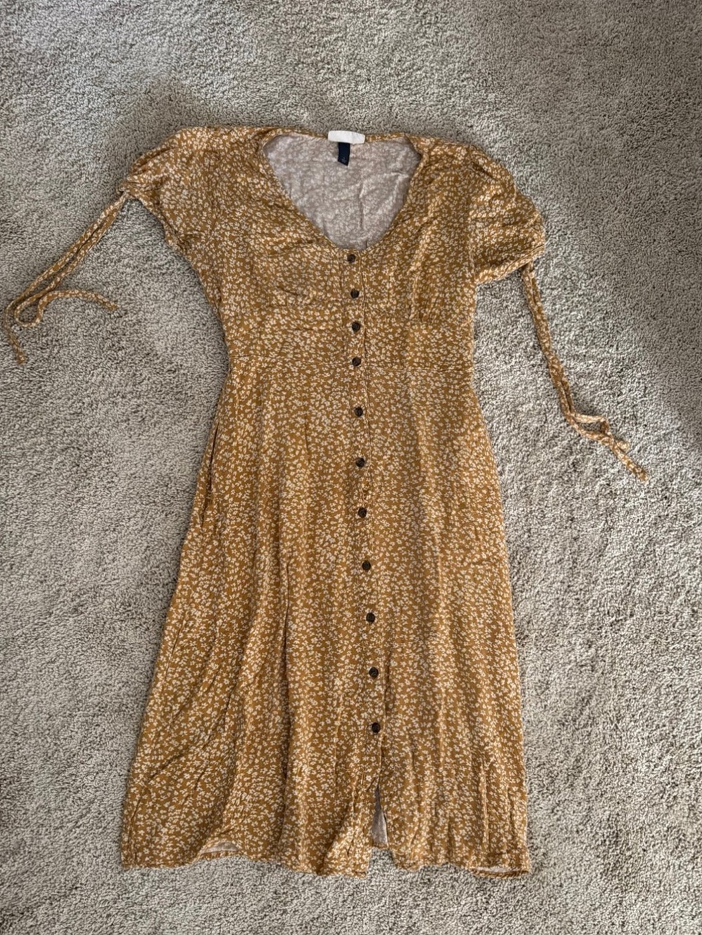 Universal Thread Mustard Yellow Floral Button-Front Midi Dress